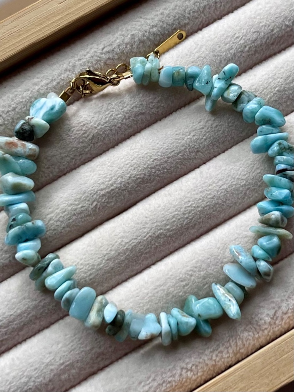 B029 | Genuine Larimar Bracelet Gold Plated Stainless Steel